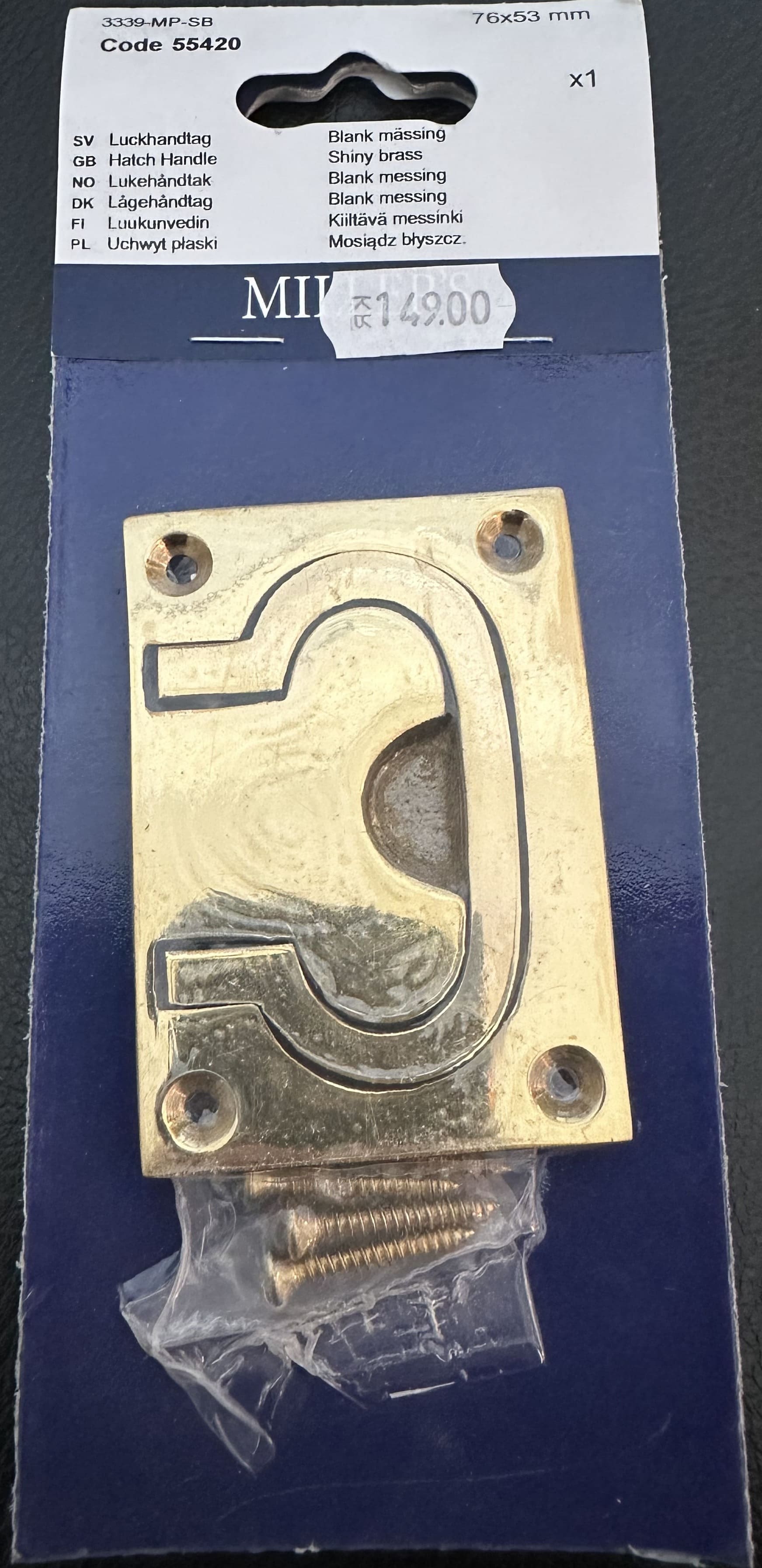 Luckhandtag Blank Mässing 76x53mm