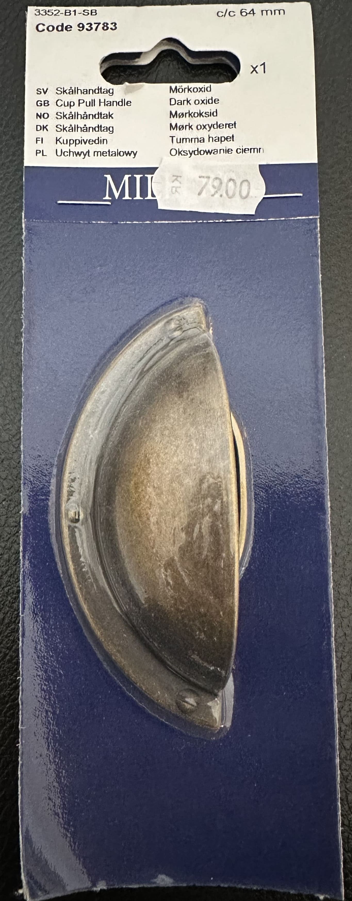Skålhandtag Mörkoxid c/c 64mm