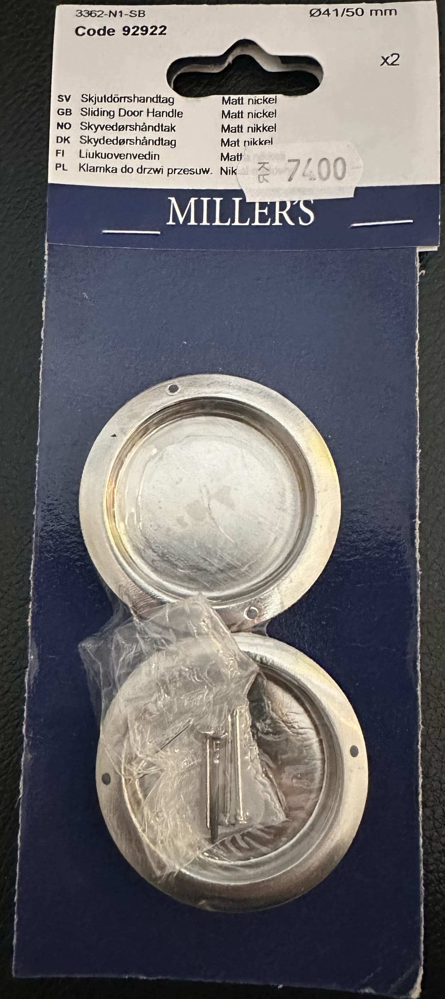 Skjutdörrshandtag Matt Nickel Ø 41/50mm