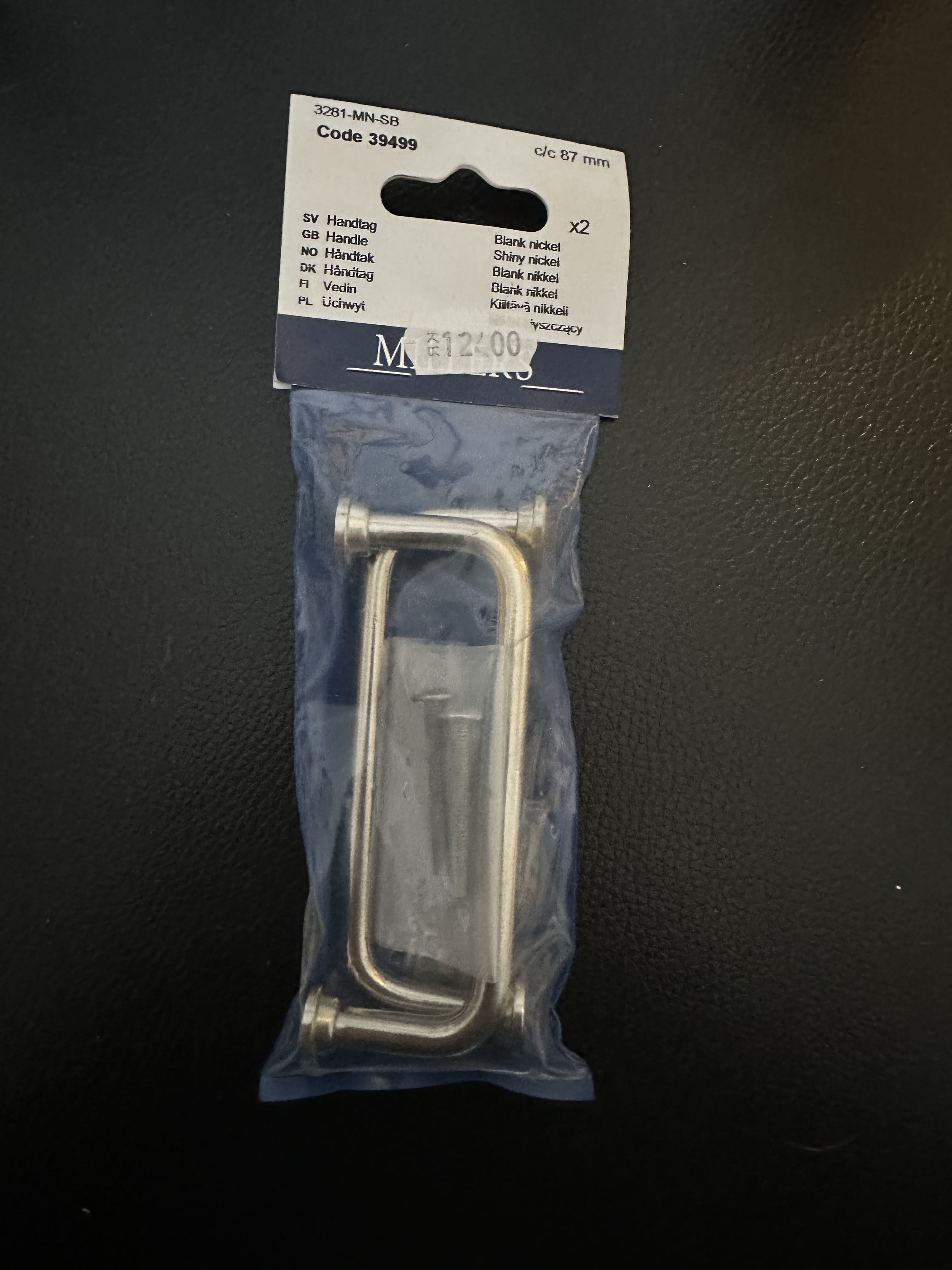 Handtag Blank Nickel c/c 87mm