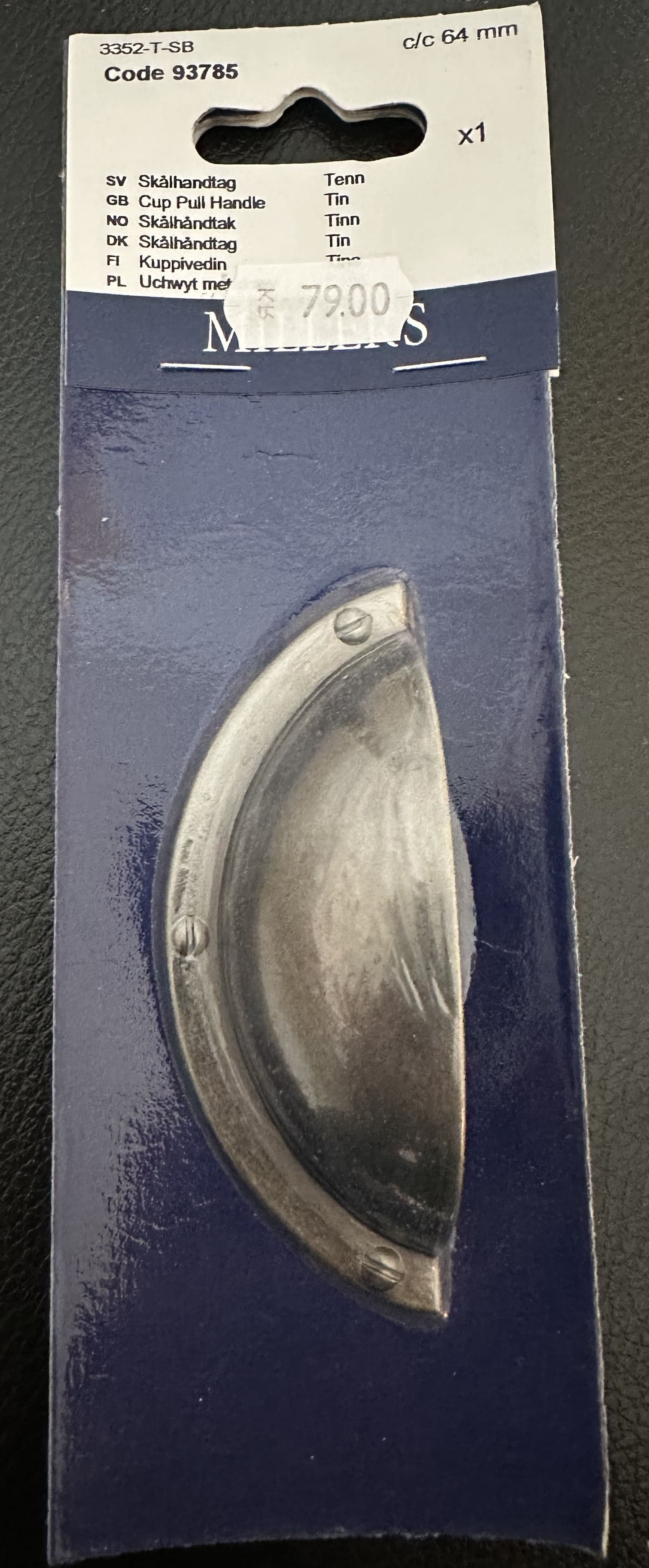 Skålhandtag Tenn c/c 64mm